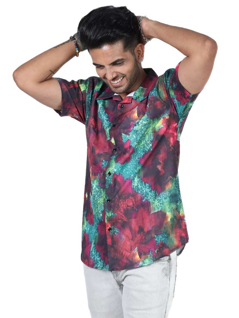 men printed collared short sleeve regular fit shirt - 22061002 -  Standard Image - 2