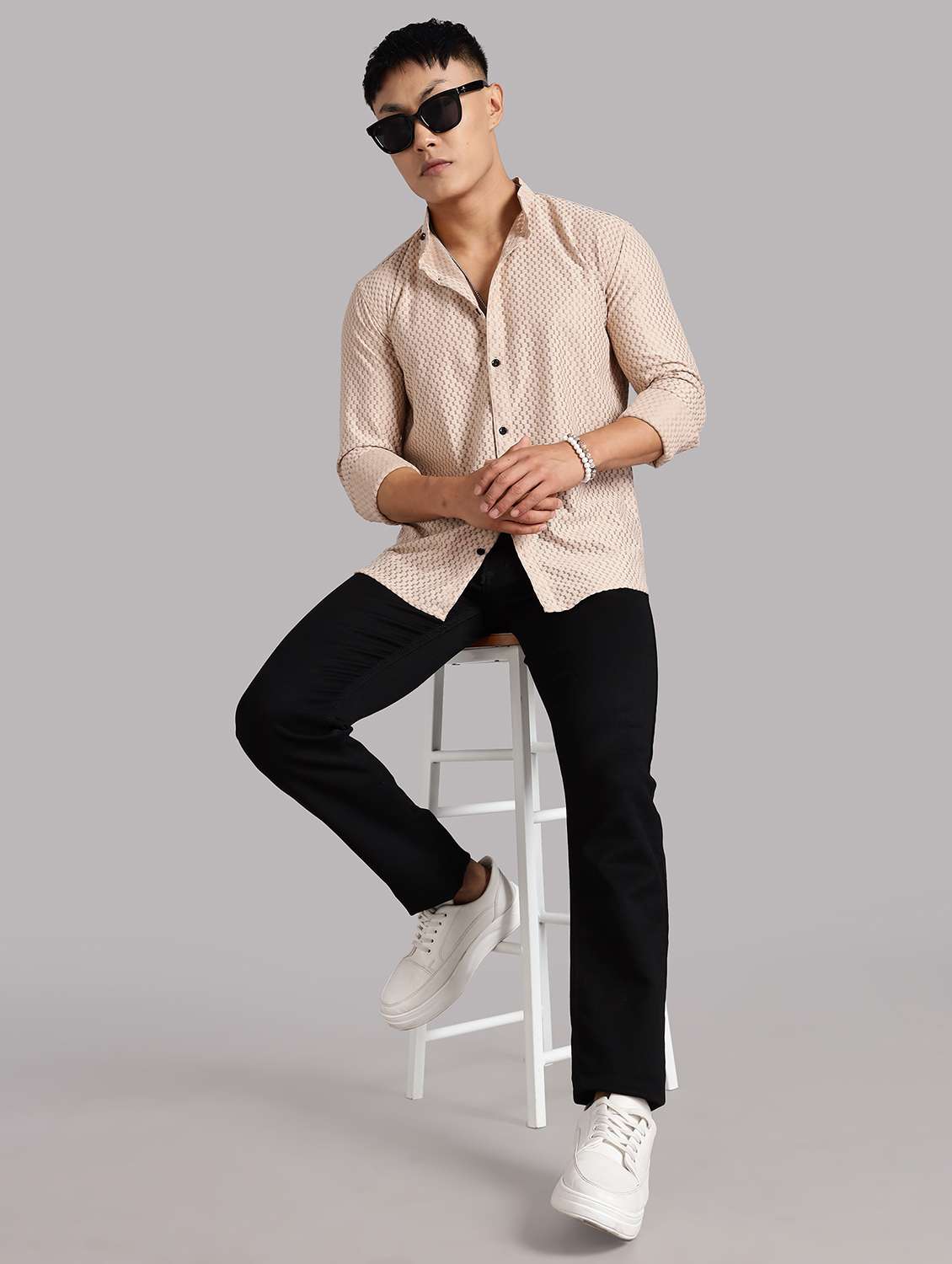 men textured long sleeve regular fit shirt - 22061041 -  Standard Image - 2