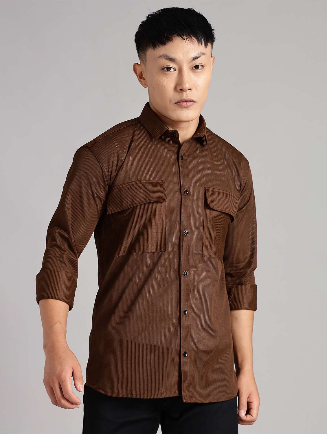 men solid collared long sleeve regular fit shirt