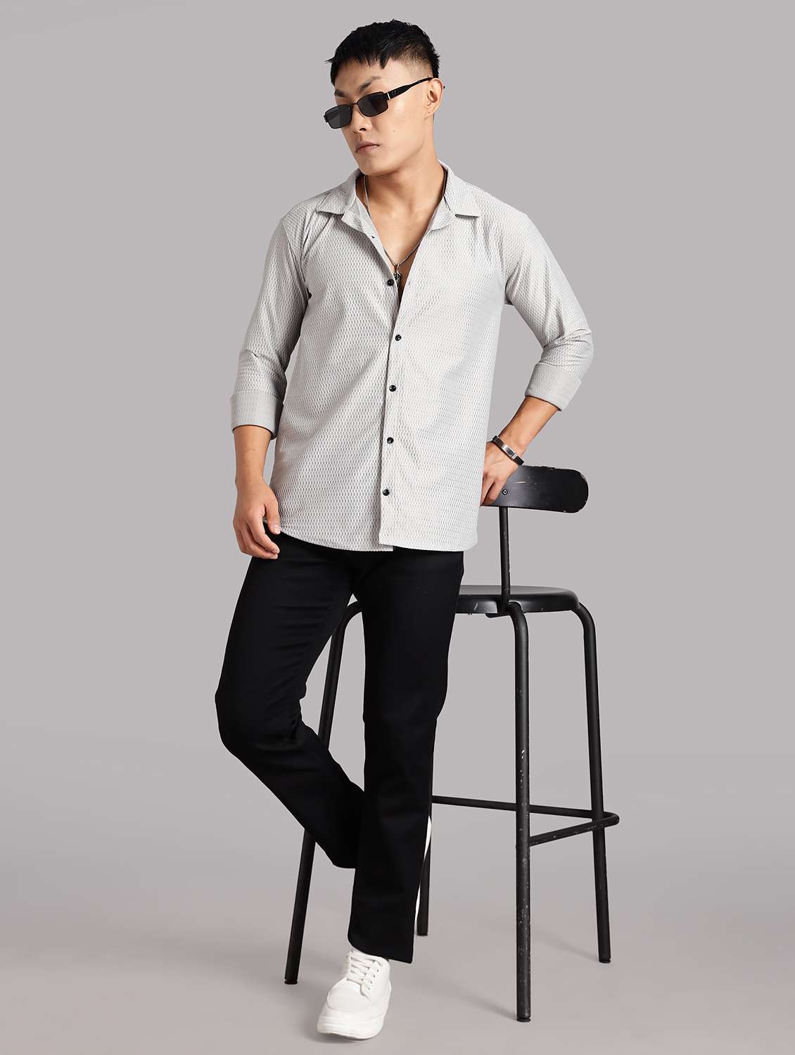 men textured long sleeve regular fit shirt - 22061050 -  Standard Image - 2
