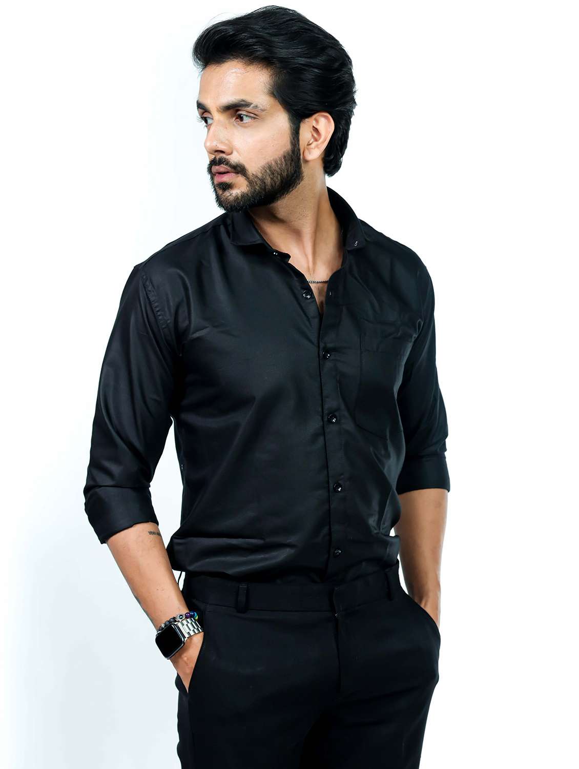 men solid collared long sleeve regular fit shirt - 22061057 - Standard Image - 2