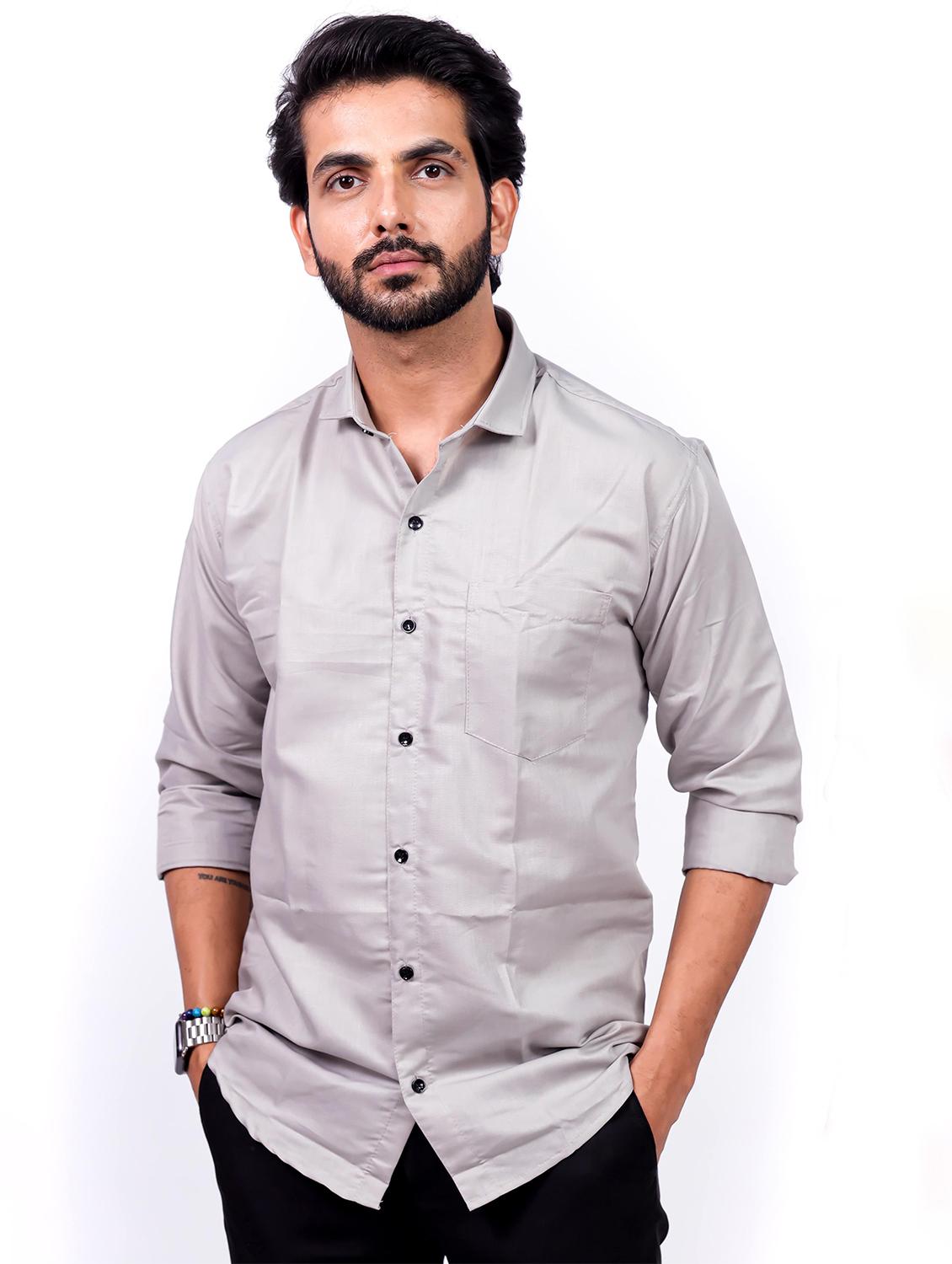 men solid collared long sleeve regular fit shirt - 22061060 - Zoom Image - 0