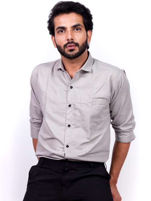 men solid collared long sleeve regular fit shirt - 22061061 -  Standard Image - 0