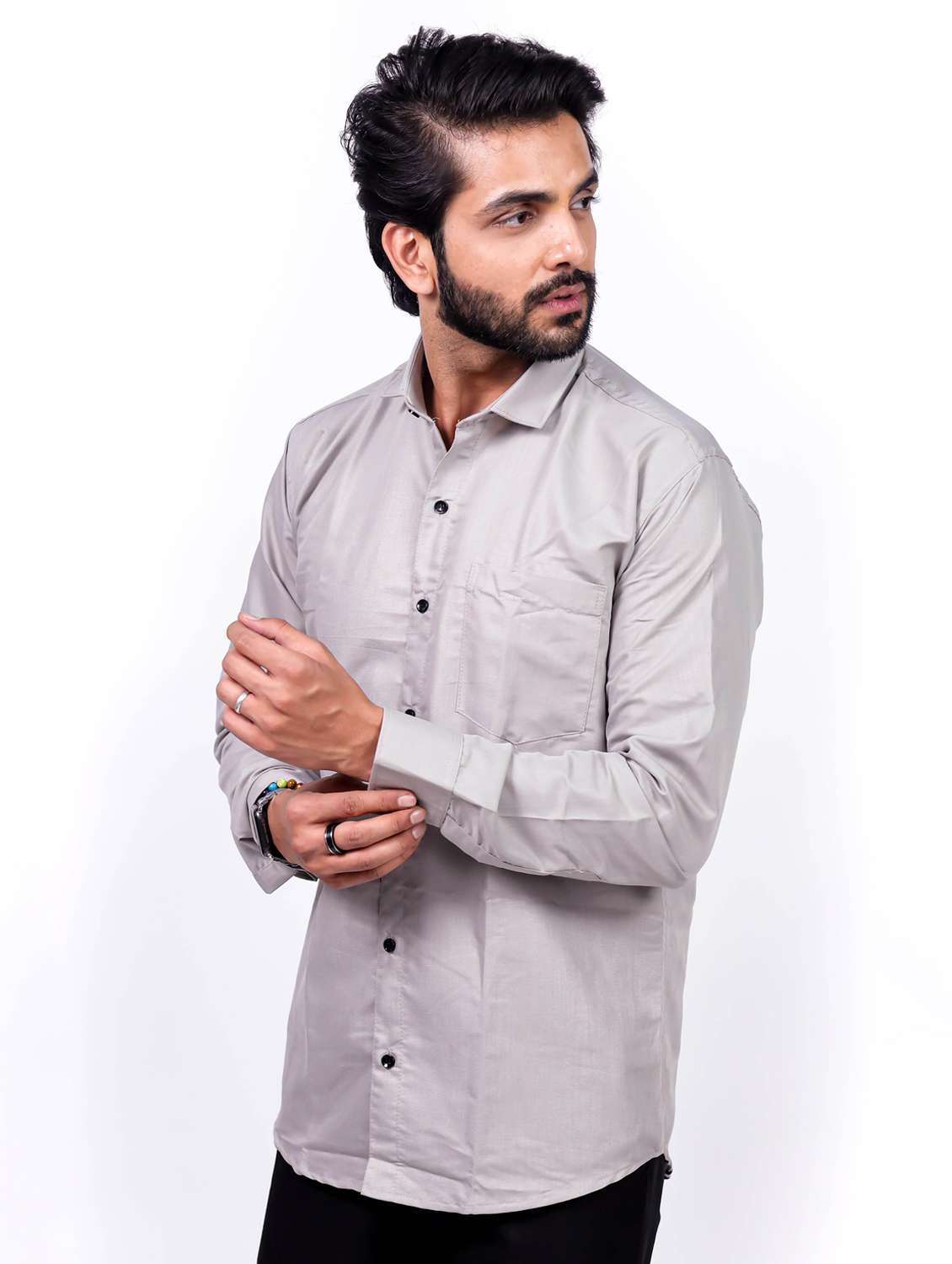 men solid collared long sleeve regular fit shirt - 22061061 - Standard Image - 2