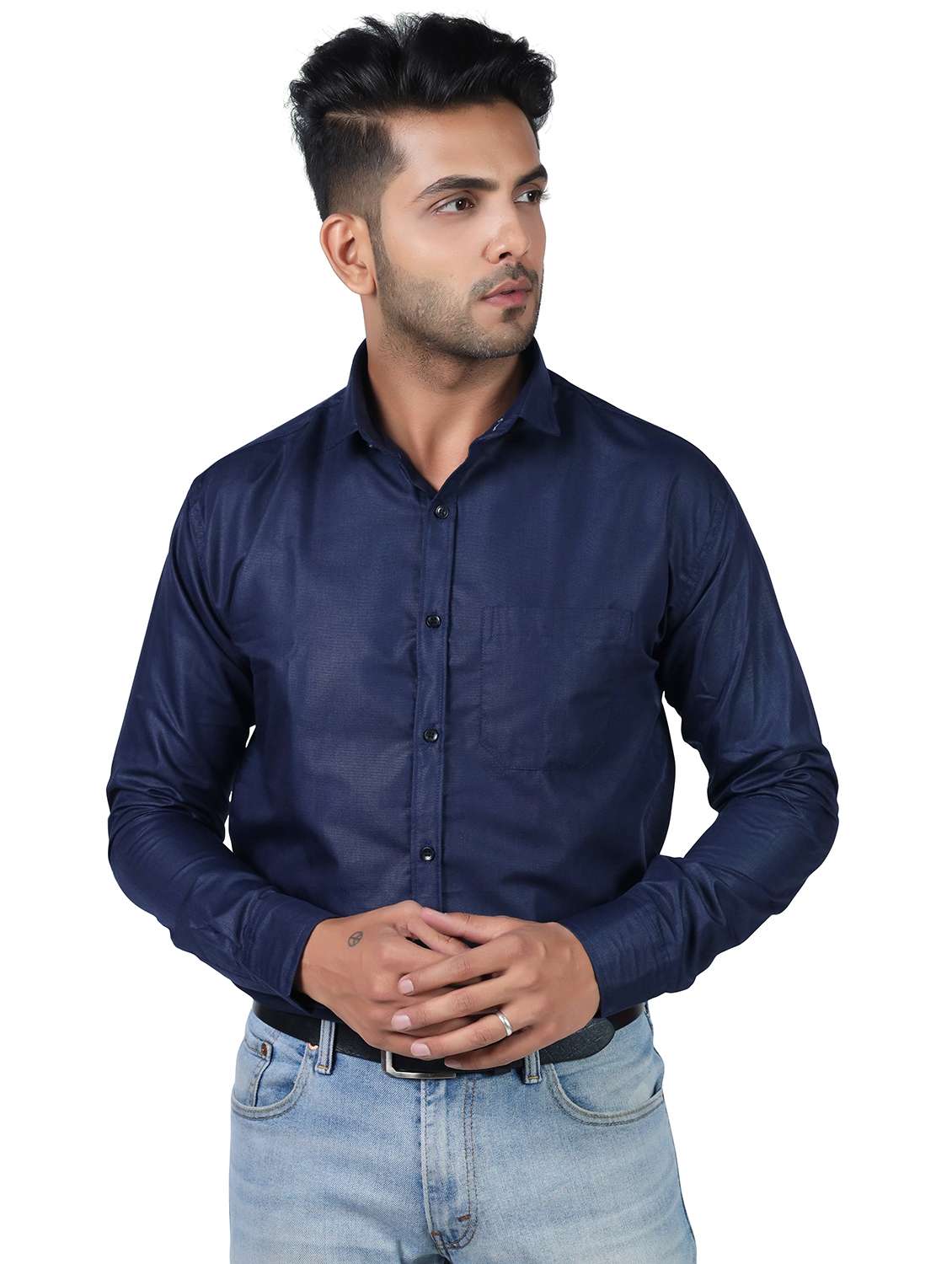 men solid collared long sleeve regular fit shirt
