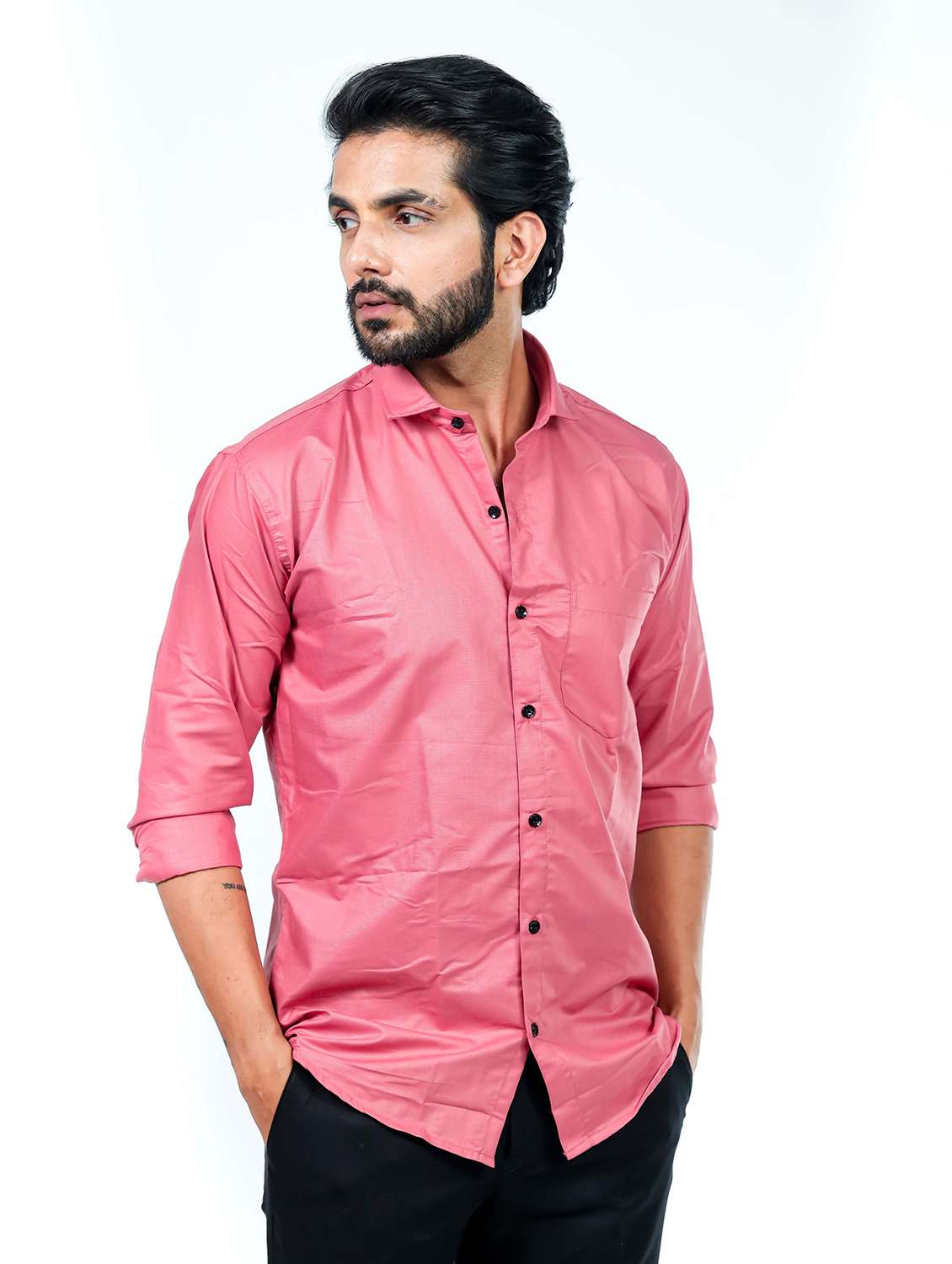 men solid collared long sleeve regular fit shirt - 22061070 - Standard Image - 2
