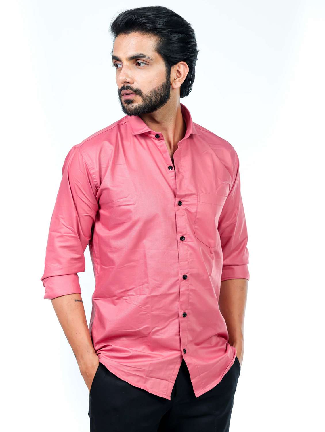 men solid collared long sleeve regular fit shirt - 22061072 - Standard Image - 2
