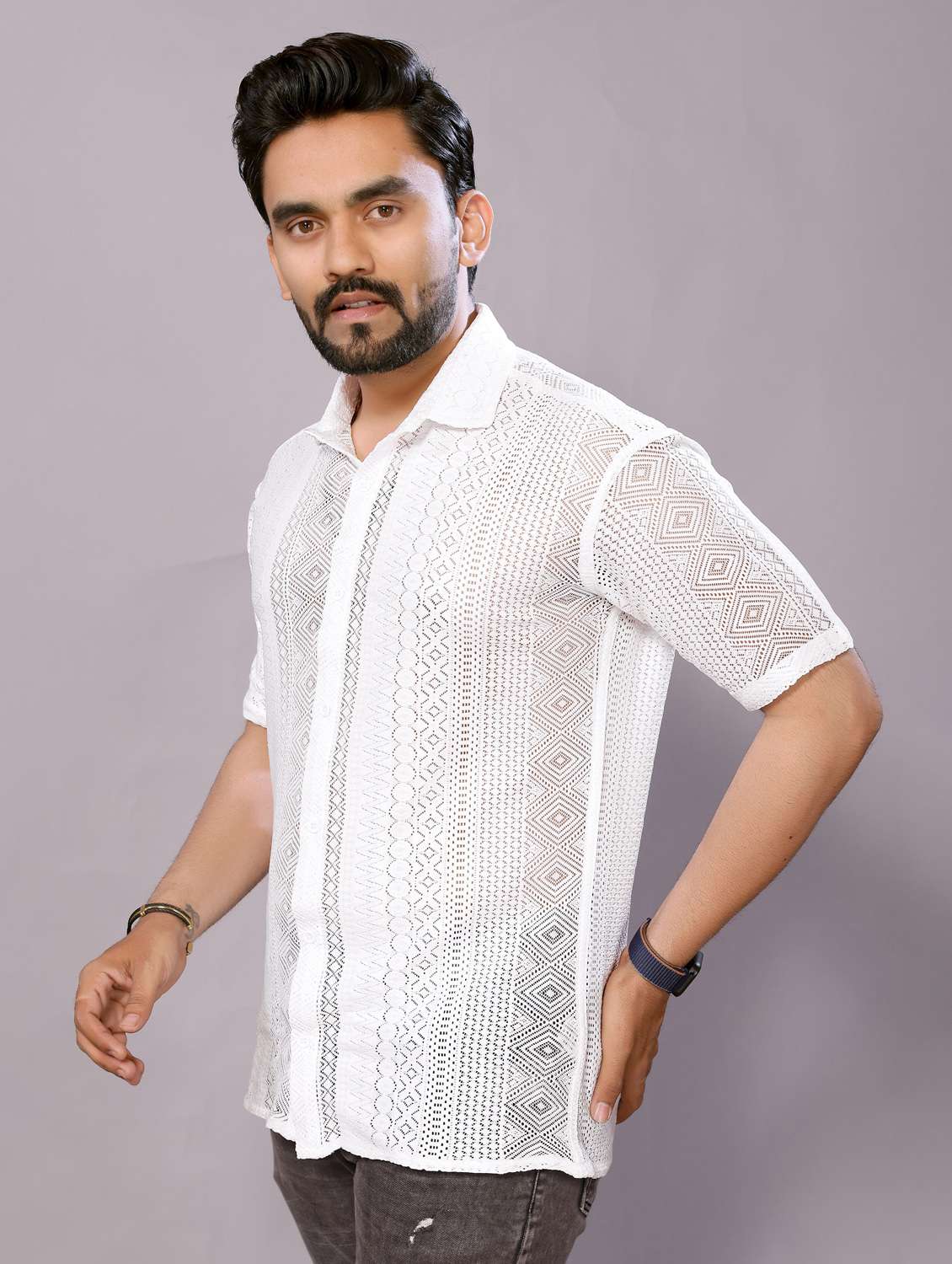 men self designed collared short sleeve regular fit shirt - 22061086 -  Standard Image - 2