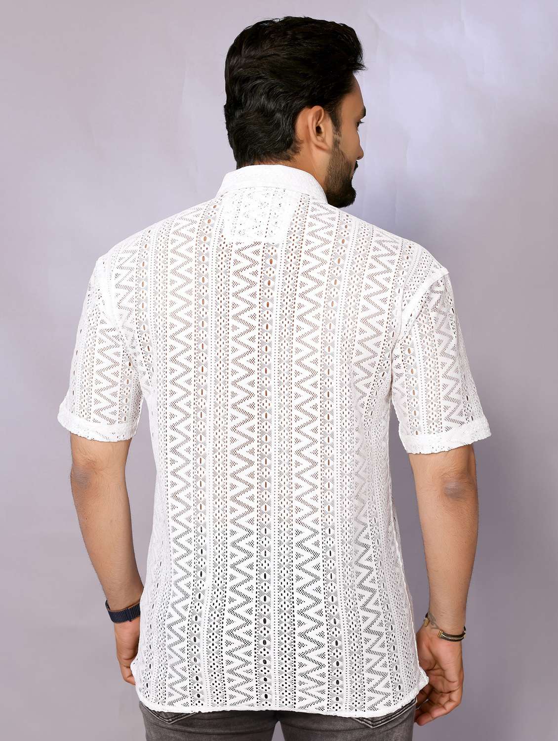 men self designed collared short sleeve regular fit shirt - 22061090 -  Standard Image - 2