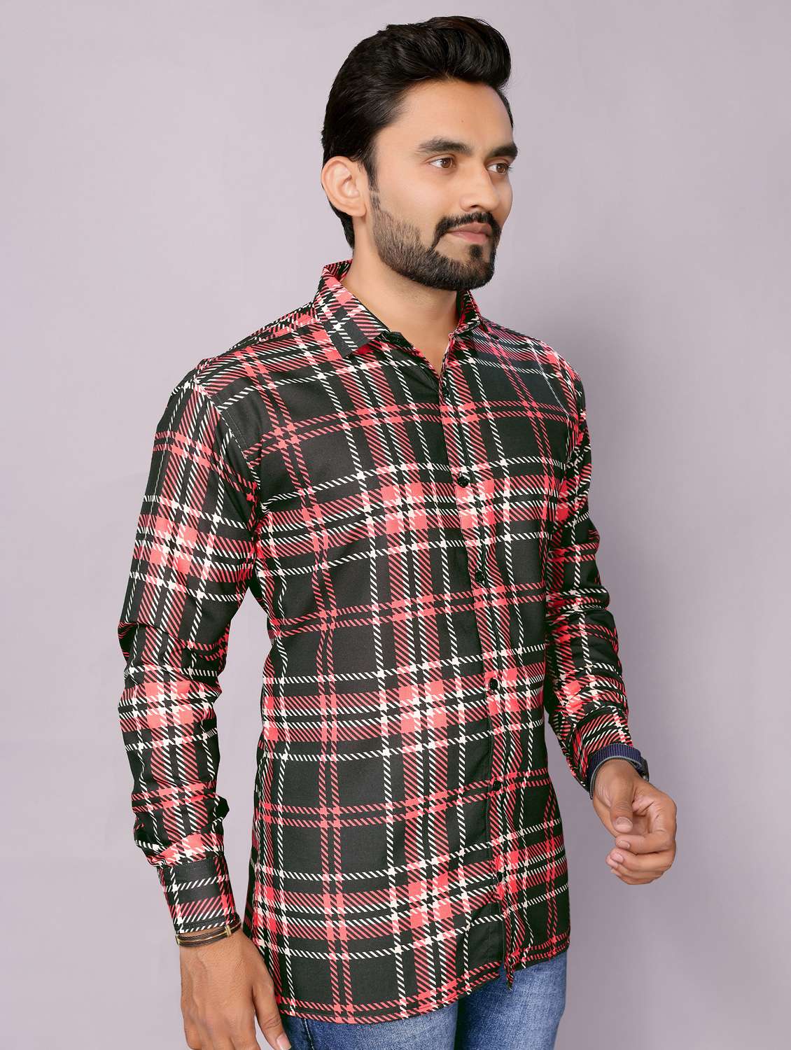 men checkered collared long sleeve regular fit shirt - 22061112 -  Standard Image - 2
