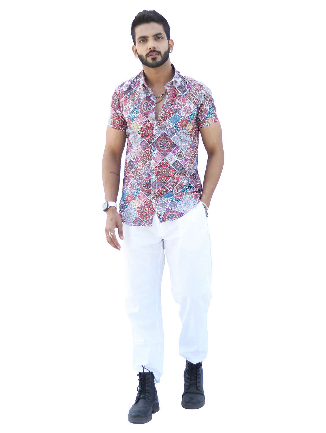 men printed short sleeve regular fit shirt - 22061221 -  Standard Image - 2