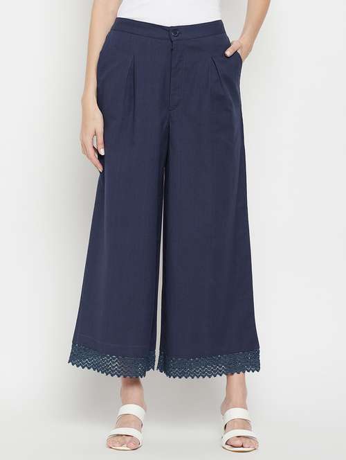 women solid mid rise flared palazzo - 22061339 - Standard Image - 0