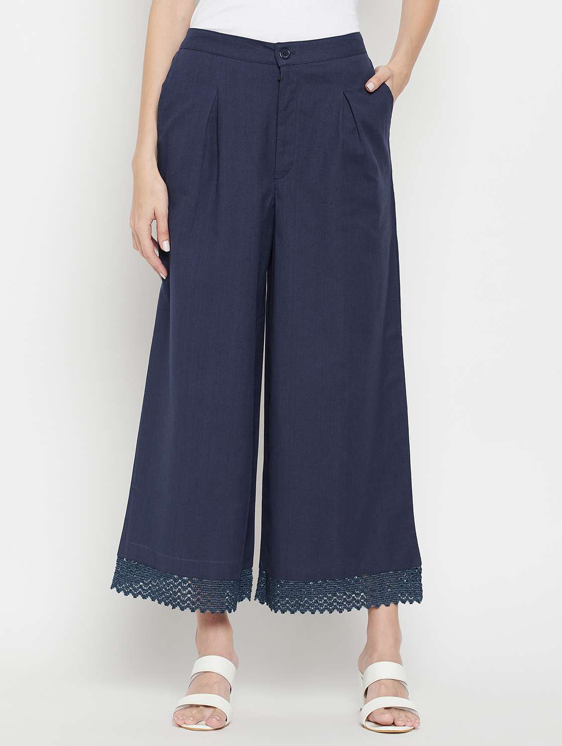 women solid mid rise flared palazzo - 22061339 - Zoom Image - 0