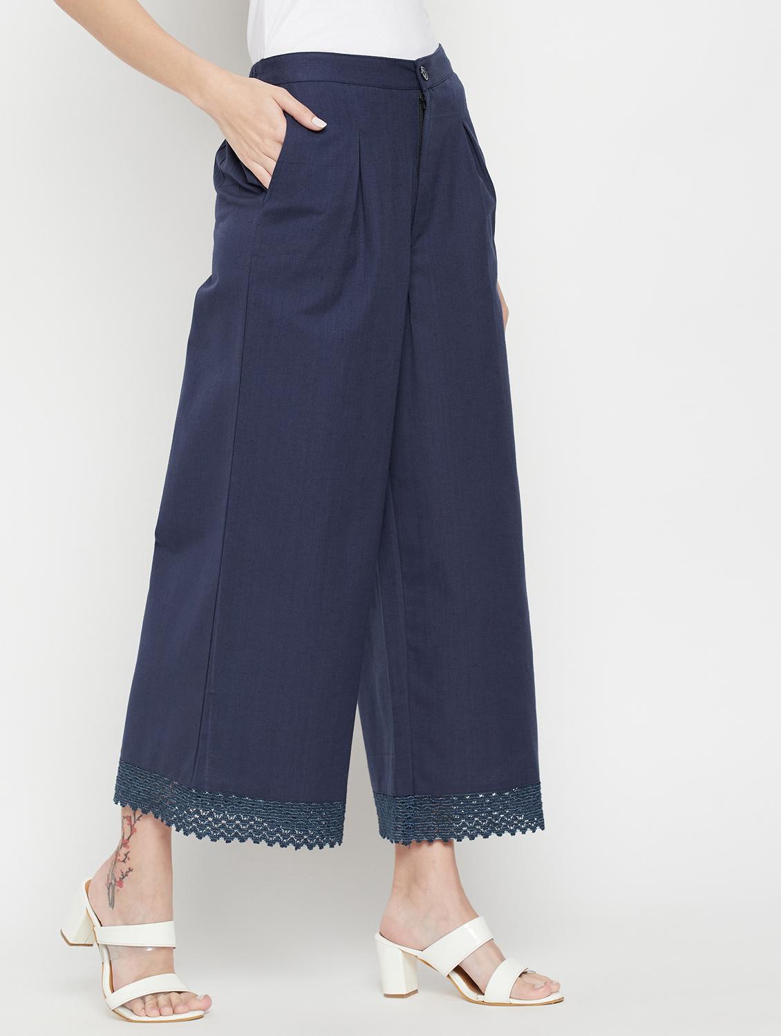 women solid mid rise flared palazzo - 22061339 - Standard Image - 2