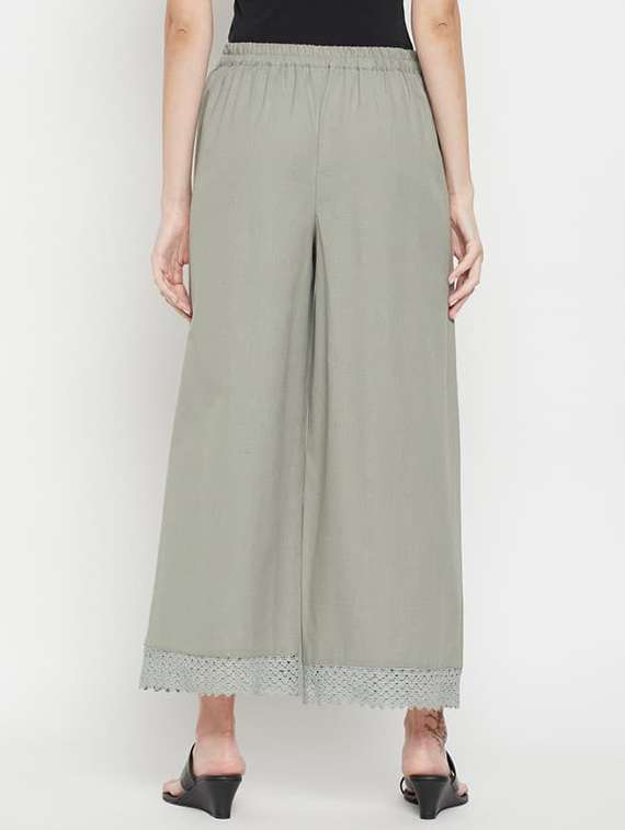 women solid mid rise flared pleated palazzo - 22061342 - Standard Image - 2