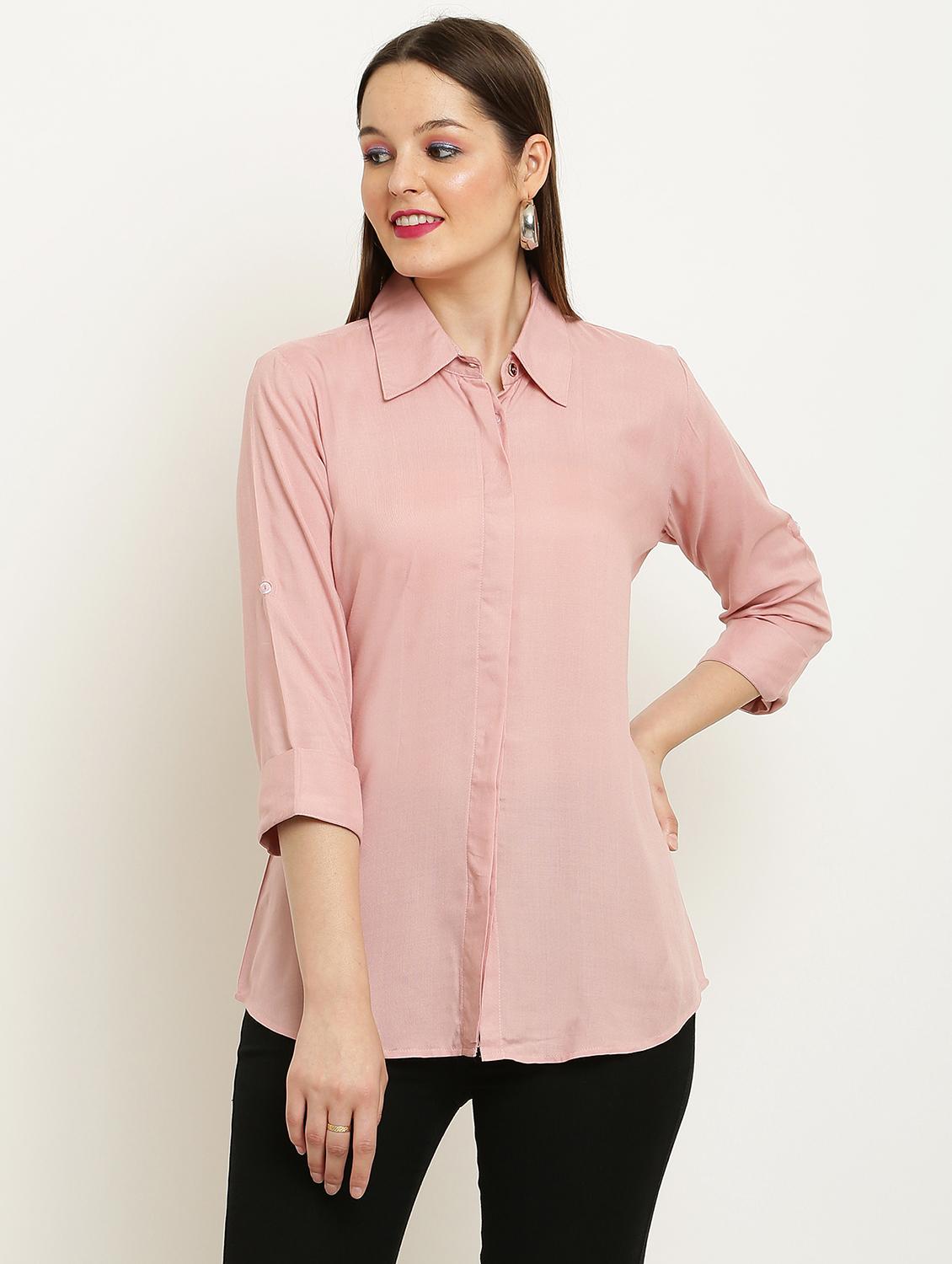 women solid collared three quarter sleeve shirt - 22061352 - Zoom Image - 0