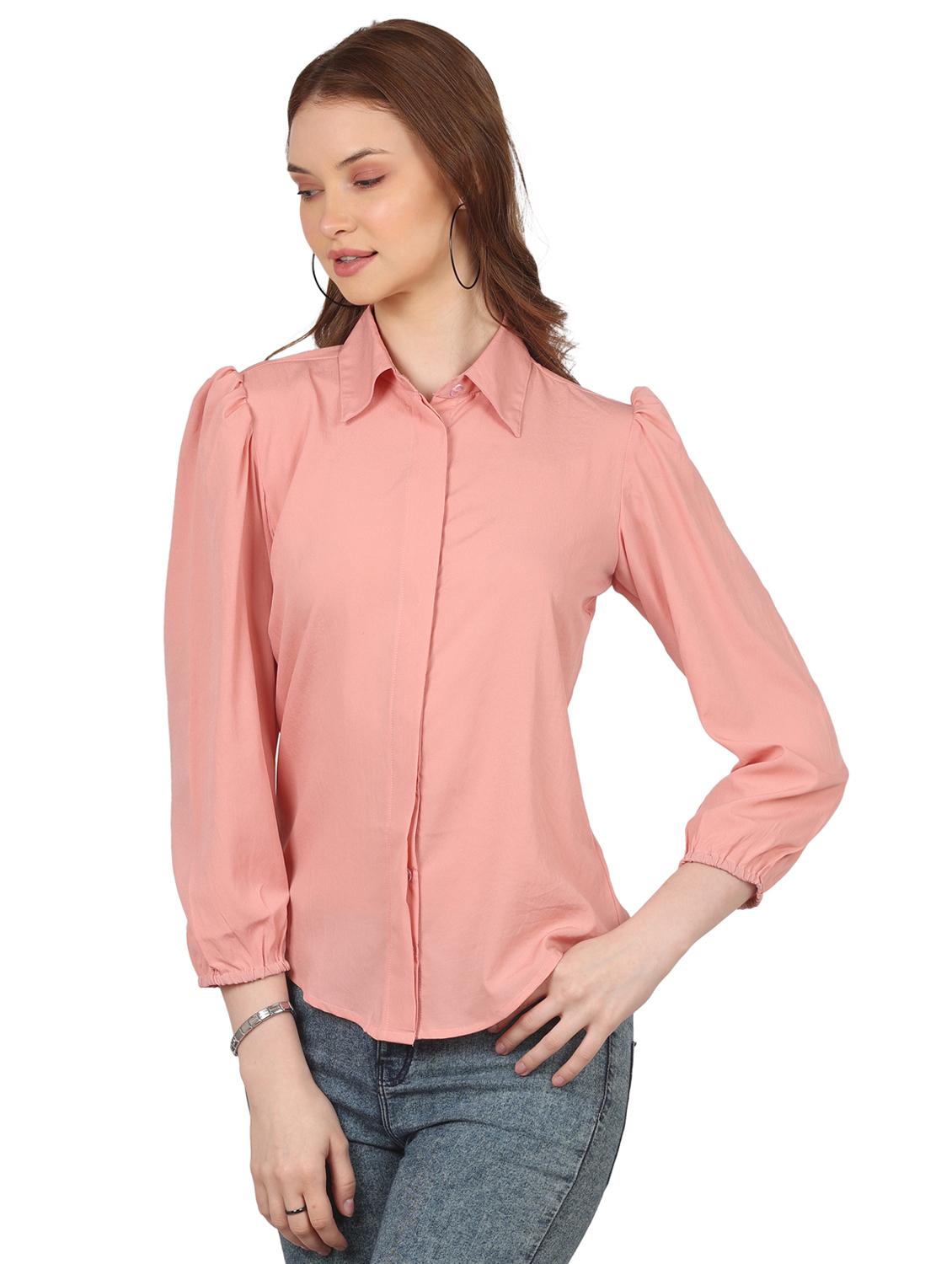 women solid collared puff sleeve shirt - 22061354 - Standard Image - 2
