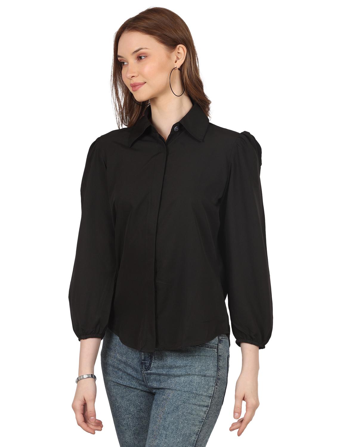 women solid collared puff sleeve shirt - 22061355 - Standard Image - 2