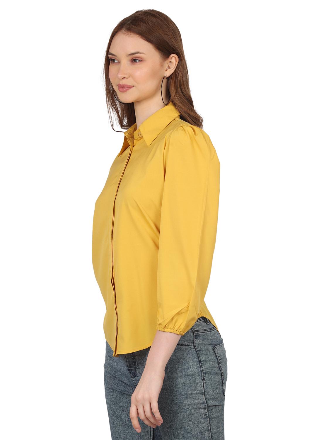women solid collared puff sleeve shirt - 22061356 - Standard Image - 2
