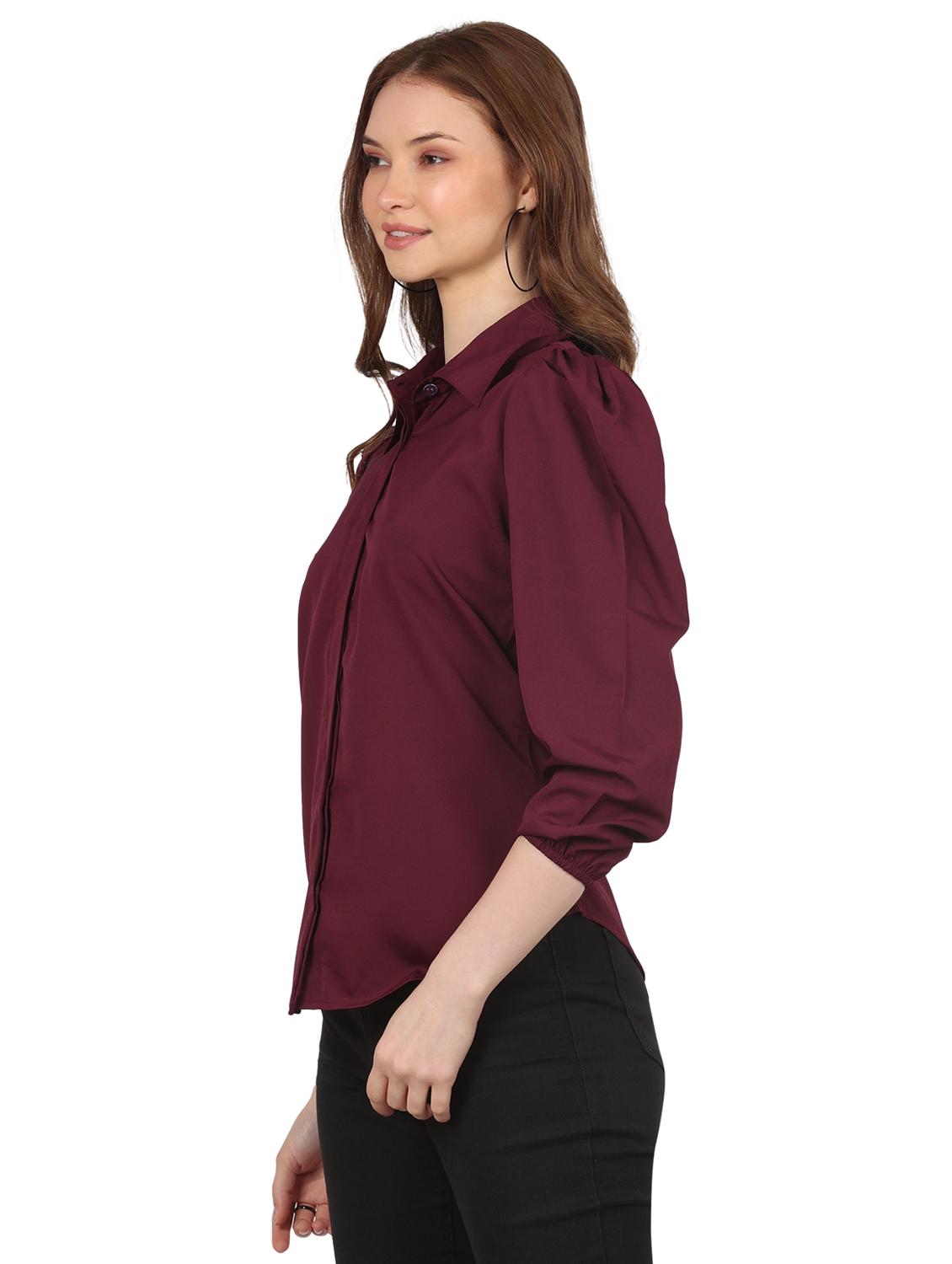 women solid collared puff sleeve shirt - 22061358 - Standard Image - 2