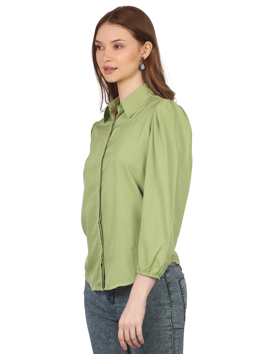 women solid collared puff sleeve shirt - 22061359 - Standard Image - 2