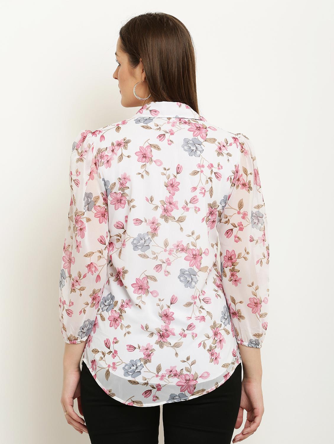 women printed collared puff sleeve shirt - 22061361 - Standard Image - 2