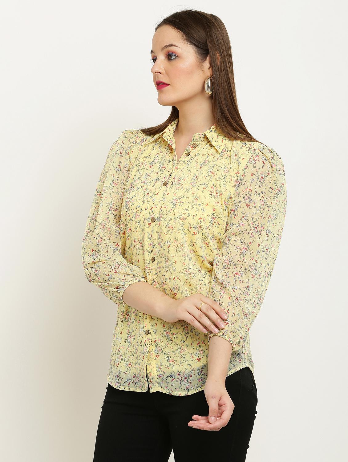 women printed collared puff sleeve shirt - 22061364 - Standard Image - 2