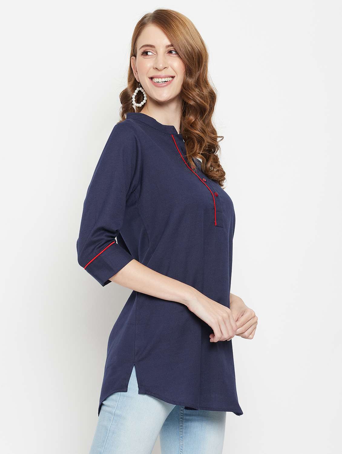 women three quarter sleeve straight kurti - 22061382 -  Standard Image - 2