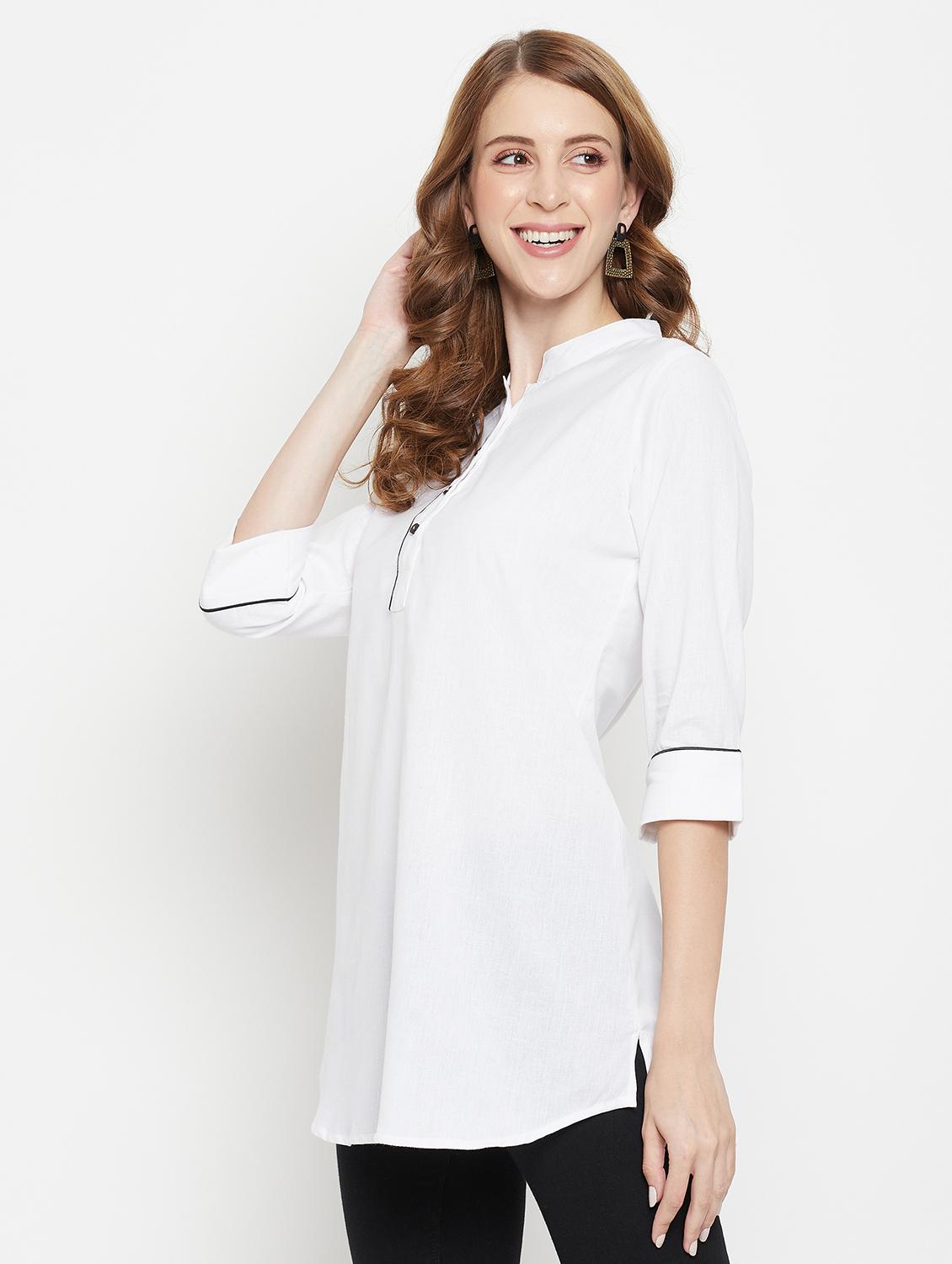women three quarter sleeve straight kurti - 22061385 - Standard Image - 2