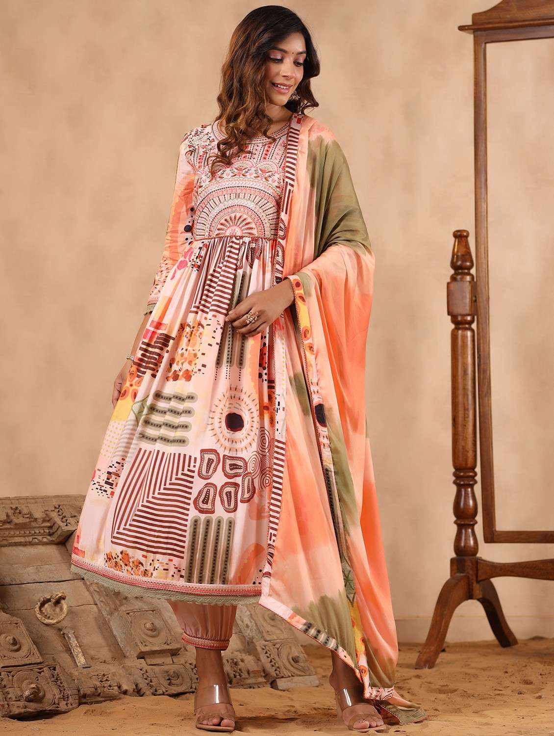 women three quarter sleeve kurta pant with dupatta set - 22061469 - Standard Image - 2