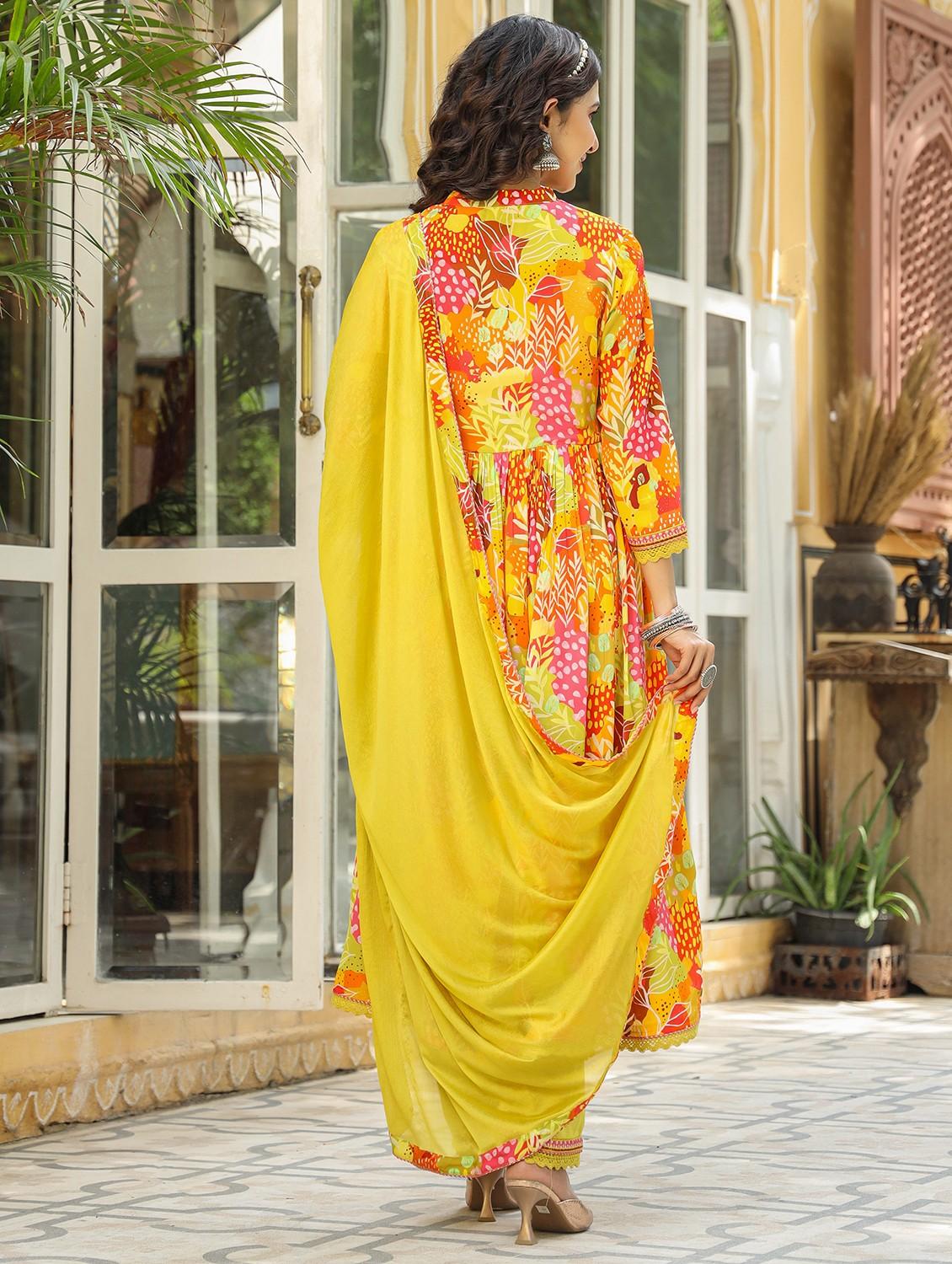 yellow crepe kurta pant set - 22061472 - Standard Image - 2
