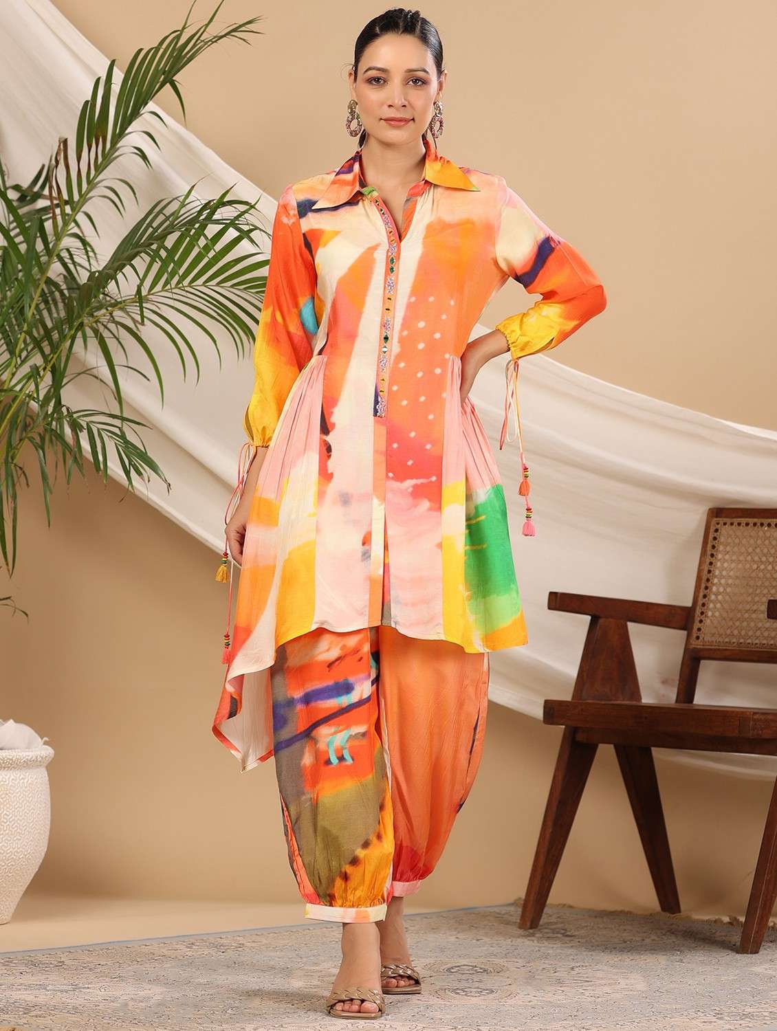 women printed long sleeve ethnic co-ord set