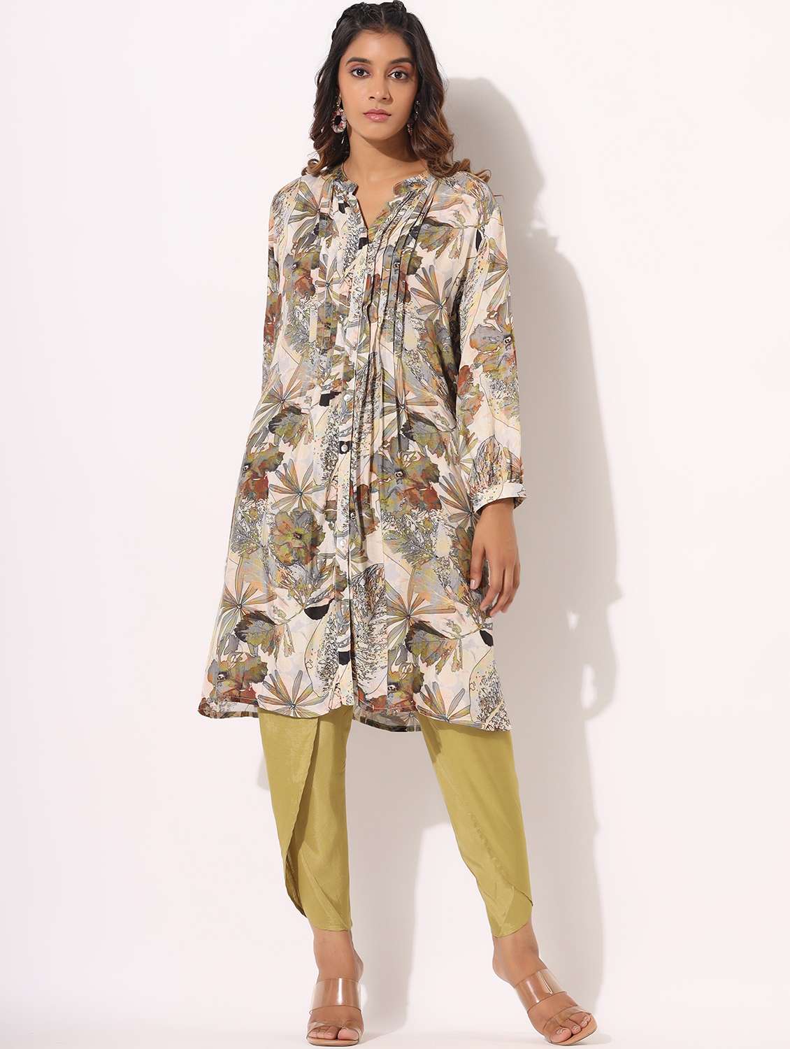 women floral printed long sleeve dhoti kurta set
