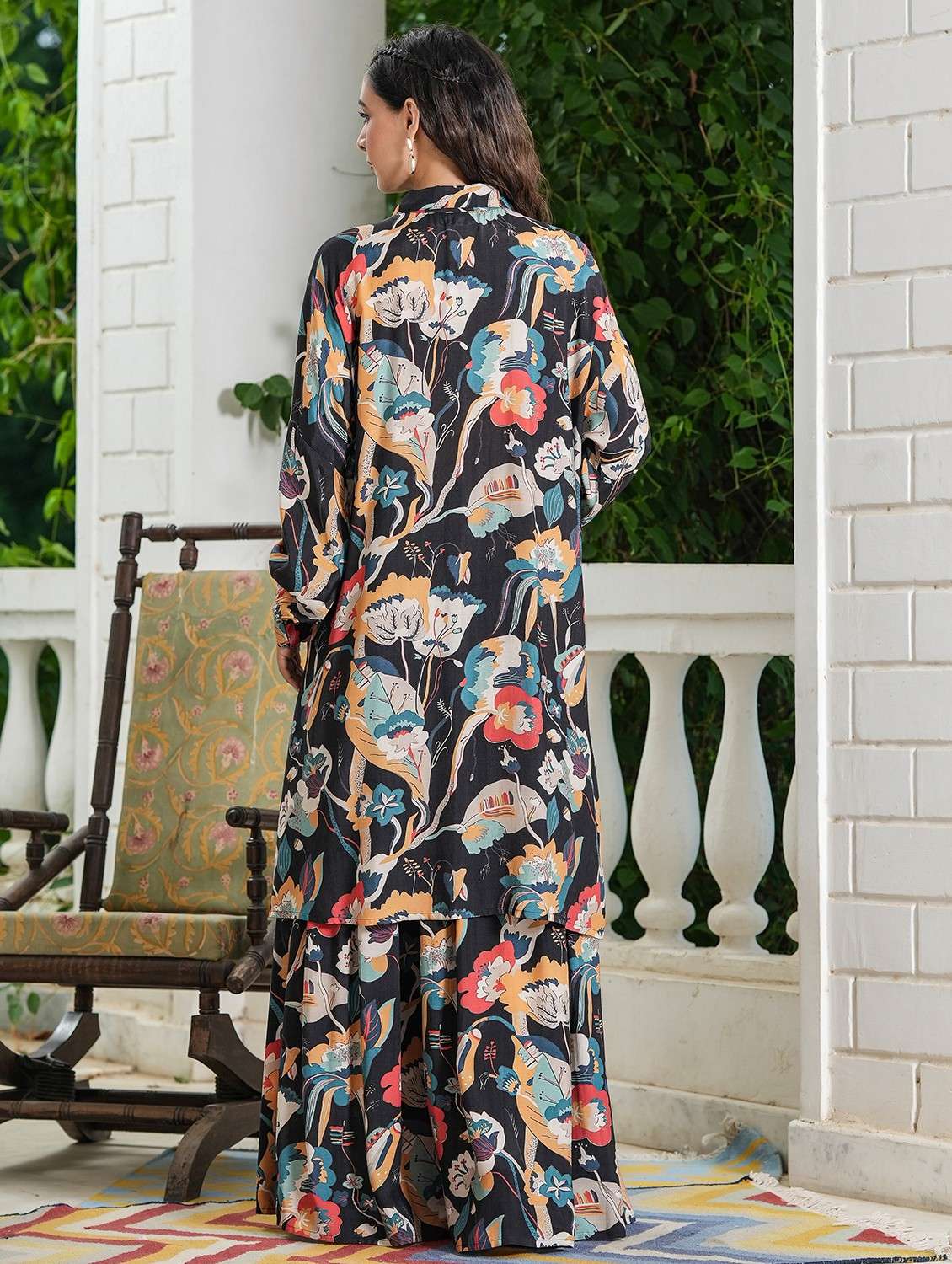 women floral printed long sleeve ethnic co-ord set - 22061517 - Standard Image - 2