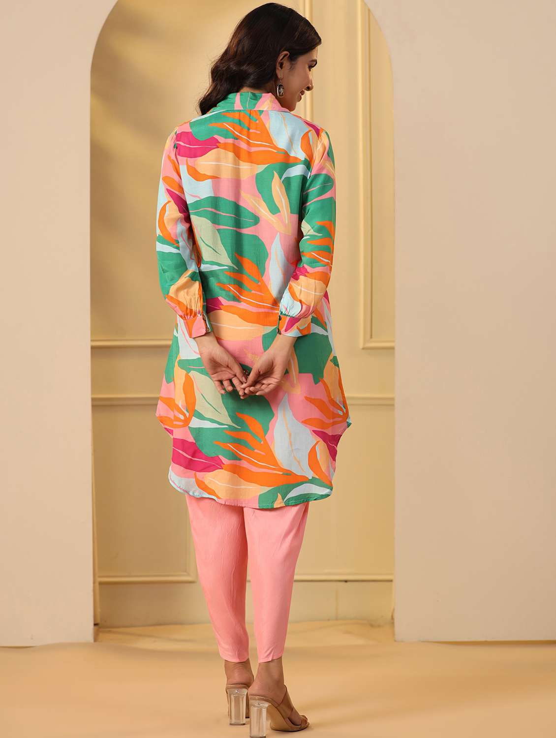 women printed long sleeve dhoti kurta set - 22061518 - Standard Image - 2