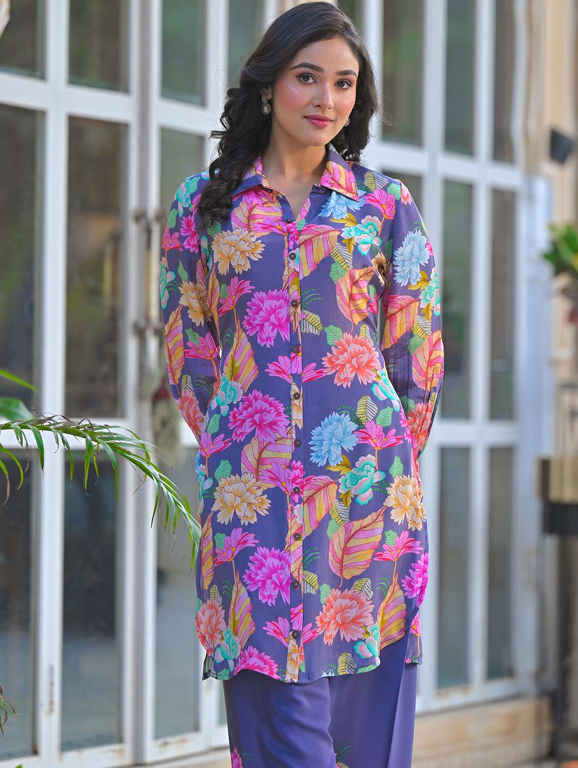 women floral print long sleeve collared co-ord set - 22061521 - Standard Image - 2