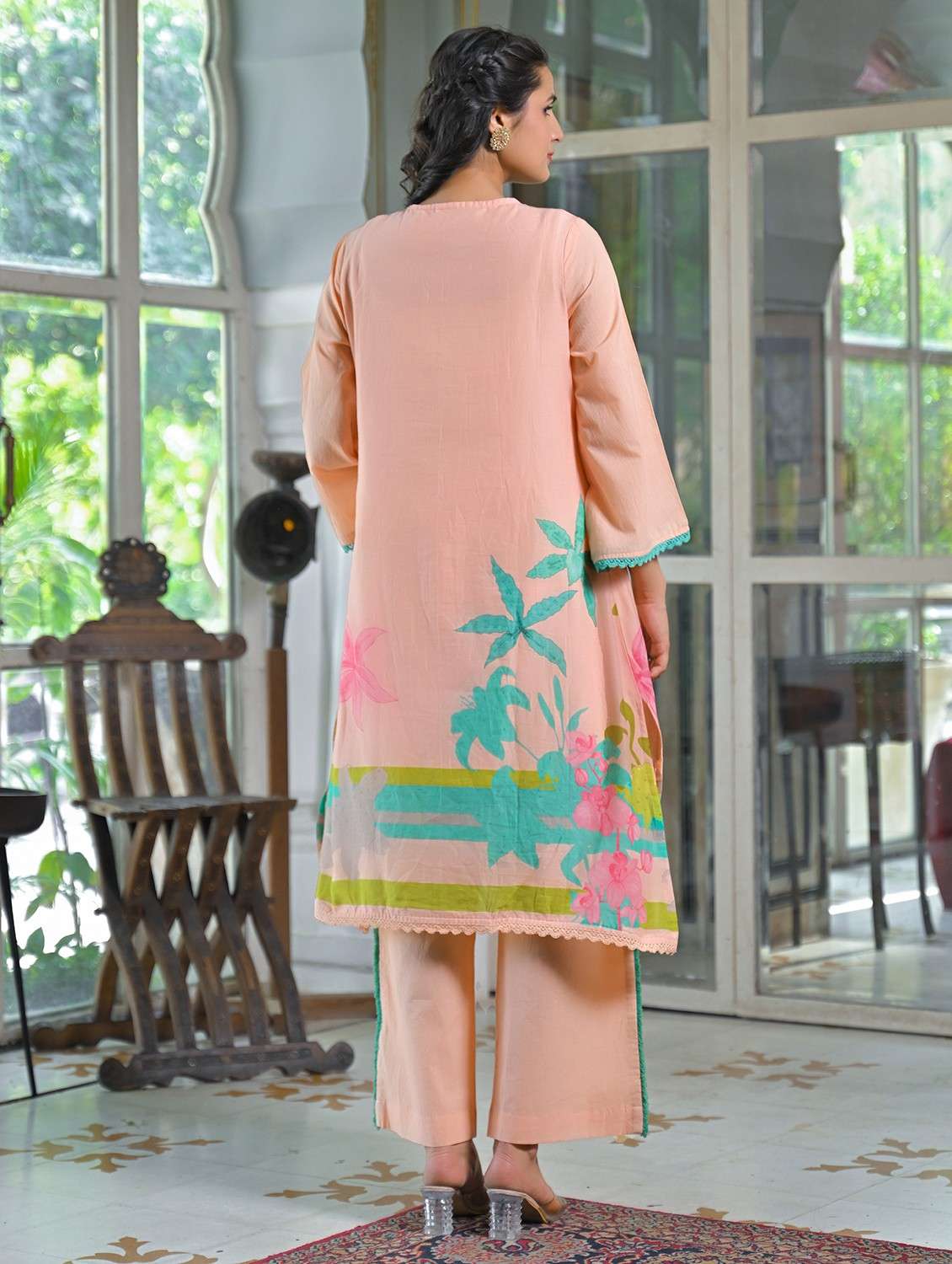 women printed three quarter sleeve kurta pant set - 22061523 -  Standard Image - 2