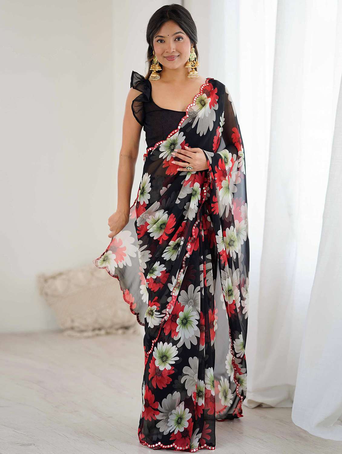 women floral printed saree with blouse