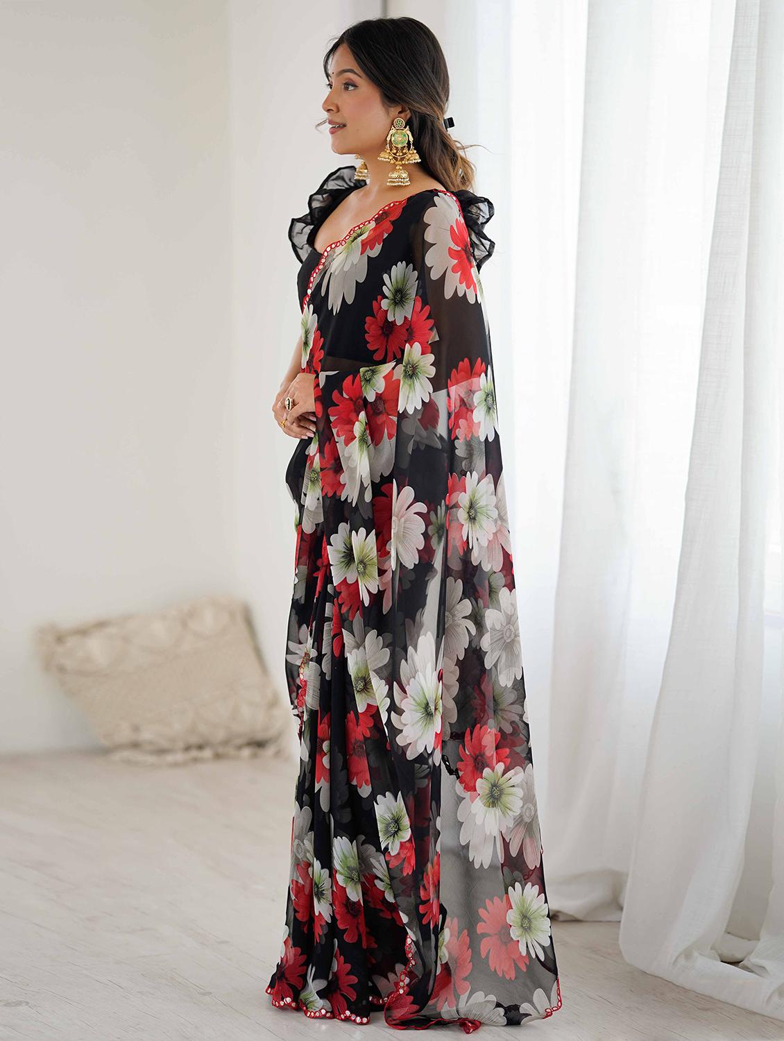 women floral printed saree with blouse - 22061554 - Standard Image - 2
