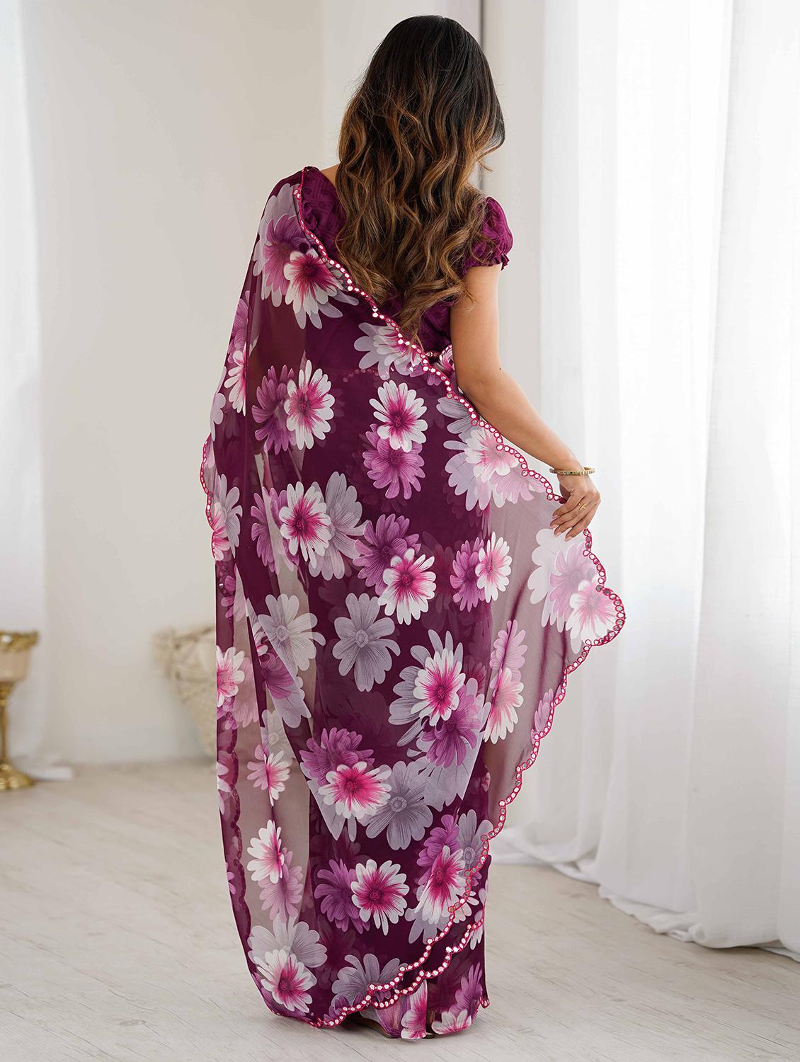 women floral printed saree with blouse - 22061557 - Standard Image - 2