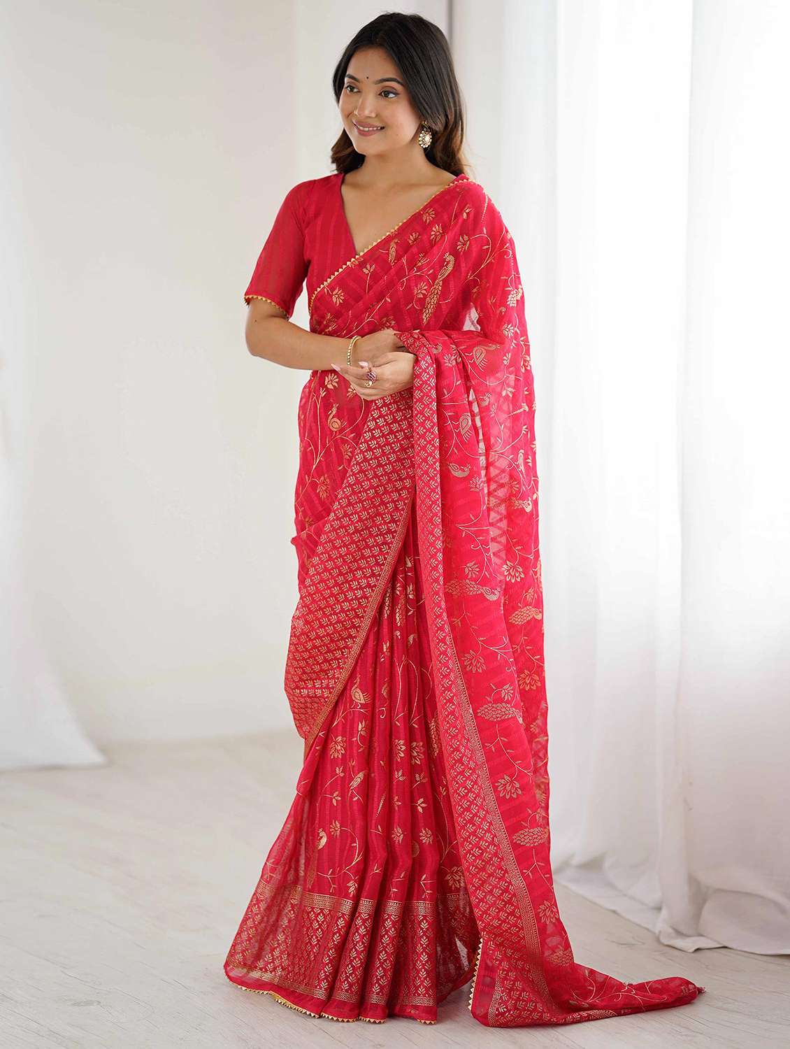 women foil printed saree with blouse