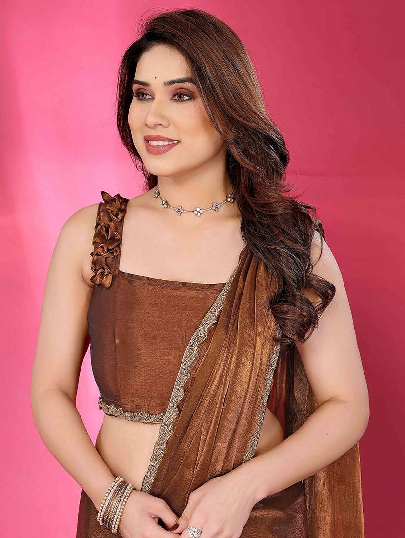 women solid embellished bordered saree with blouse - 22061570 - Standard Image - 2