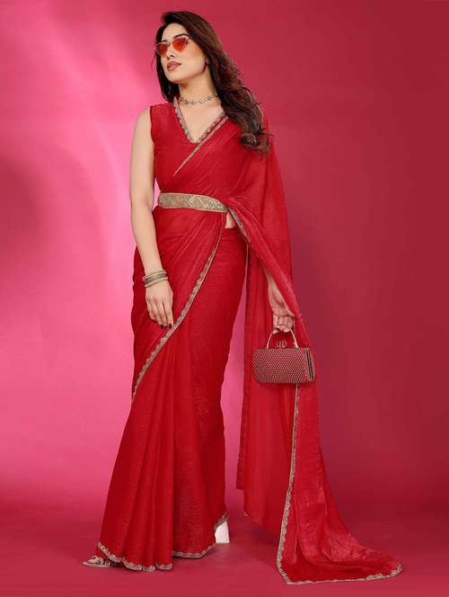women solid embellished bordered saree with blouse - 22061574 - Standard Image - 0