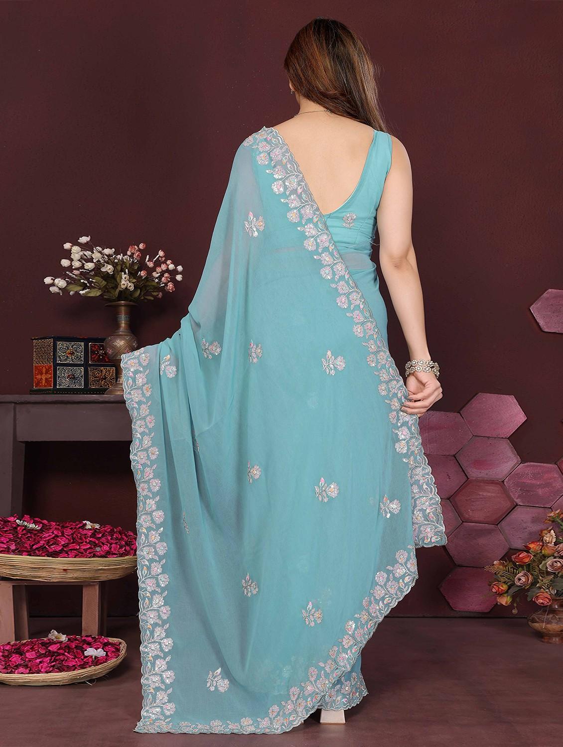 women solid with work embroidered saree with blouse - 22061577 - Standard Image - 2