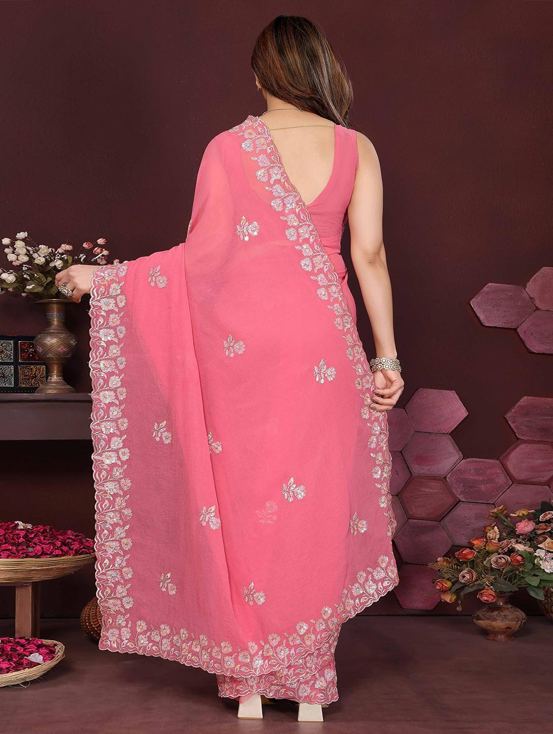 women solid with work embroidered saree with blouse - 22061578 - Standard Image - 2