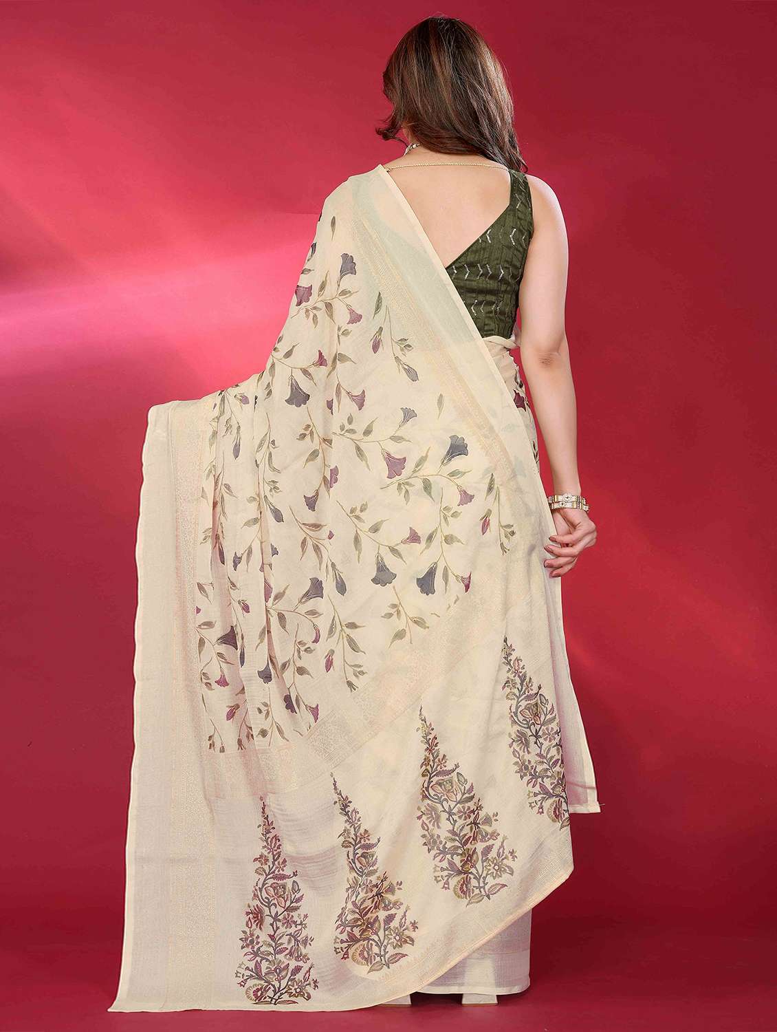 cream chiffon printed saree with blouse - 22061595 -  Standard Image - 2