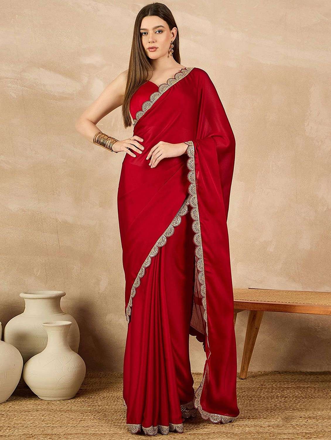 women solid with bordered saree with blouse - 22061620 -  Zoom Image - 0