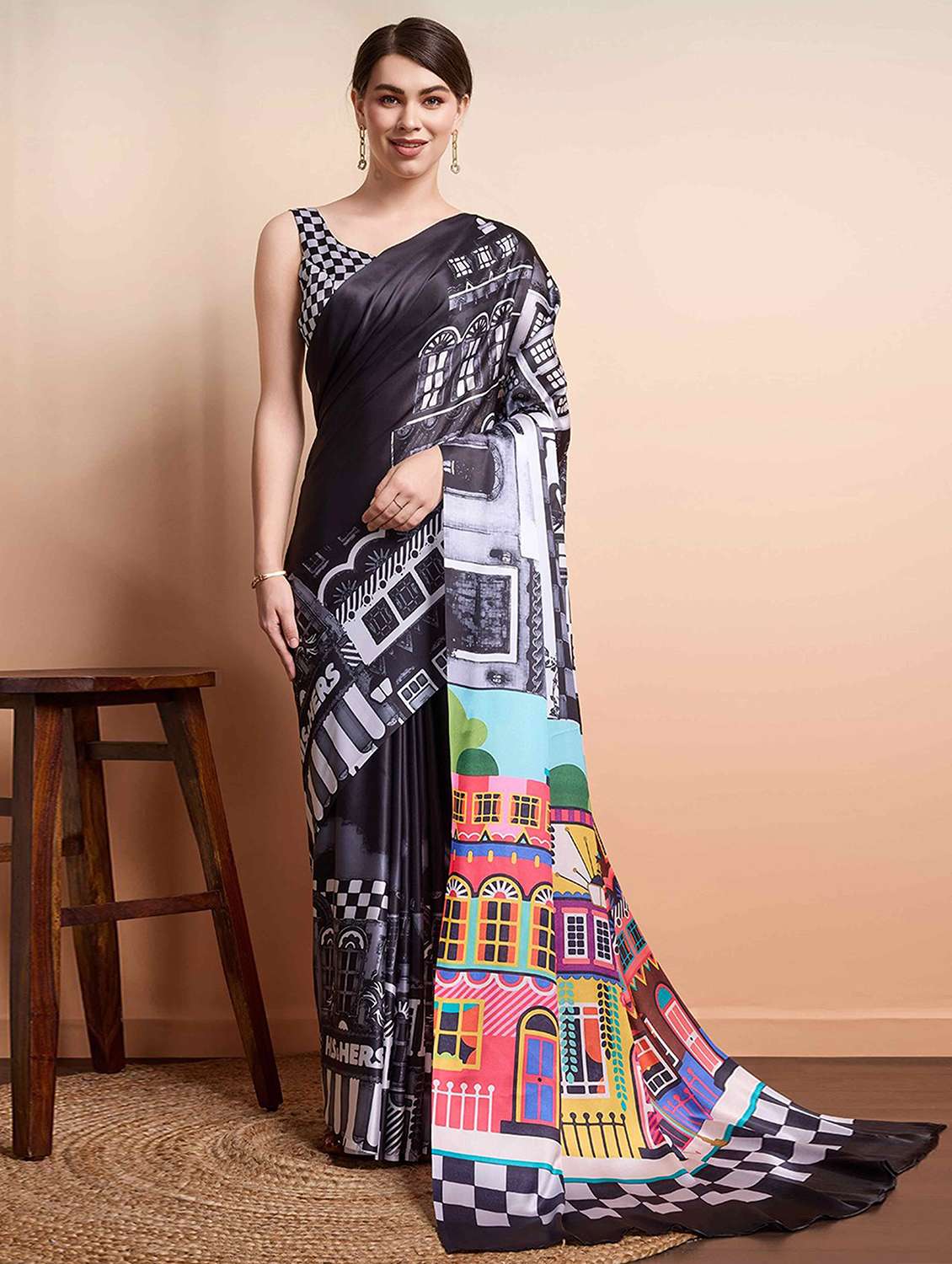 women printed casual wear saree with blouse