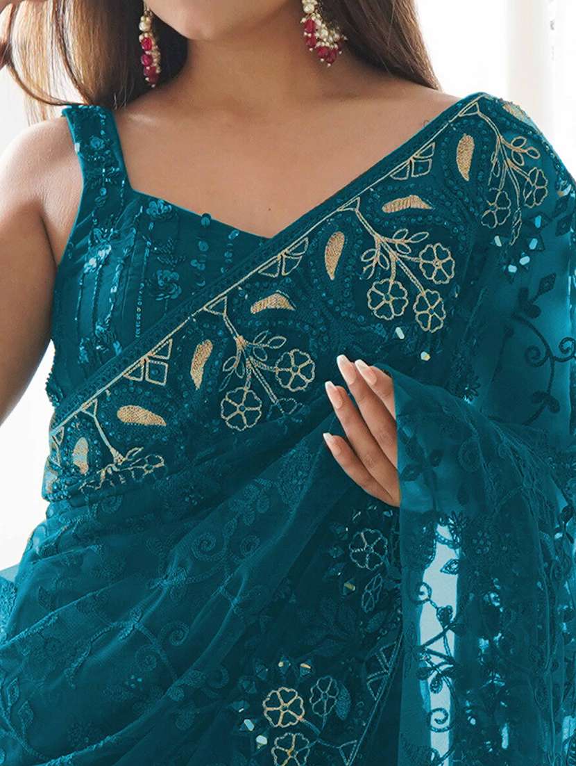 women solid with work embroidered saree with blouse - 22061653 -  Standard Image - 2