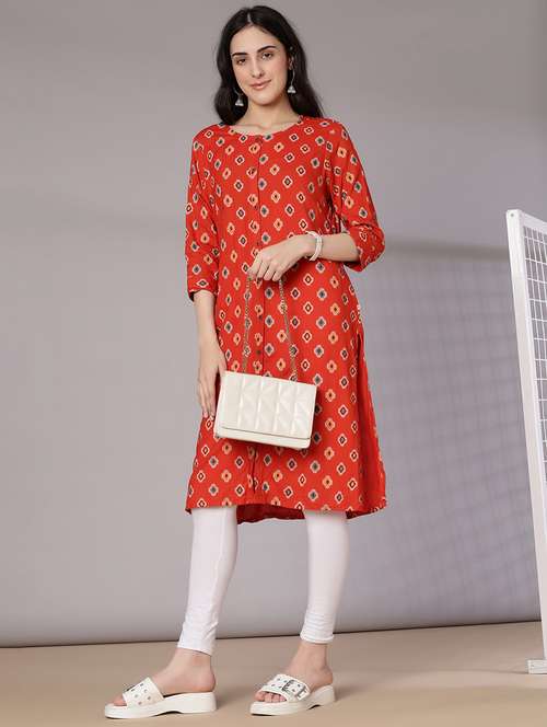 women printed three quarter sleeve a-line kurta - 22061657 -  Standard Image - 0
